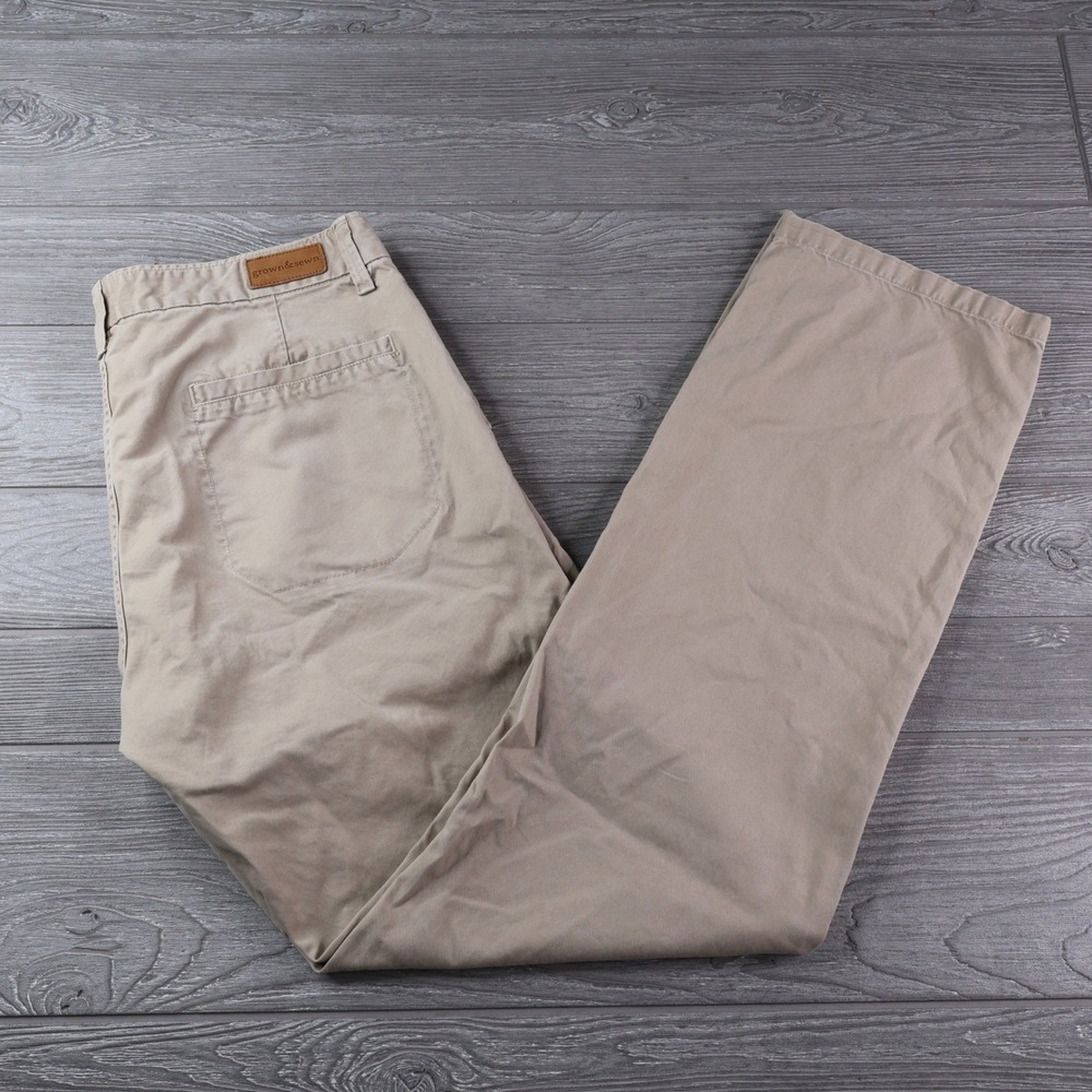 Grown & Sewn Khaki Chino Pants Men's 34x34 USA Made Cotton Button Fly